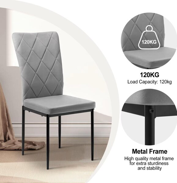 Židle - Jídelní židle - Sada 4 sametových jídelních židlí - Ergonomické - Kovové nohy - Vysoké opěradlo