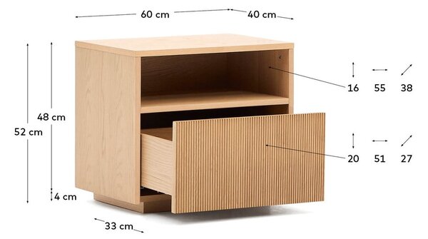 Noční stolek v dekoru dubu v přírodní barvě Helvine – Kave Home