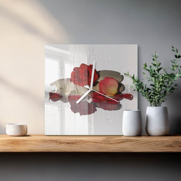 Skleněné hodiny Růžová mísa zskb-30x30-00079342