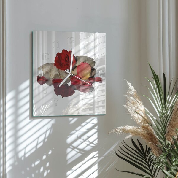 Skleněné hodiny Růžová mísa zskb-30x30-00079342