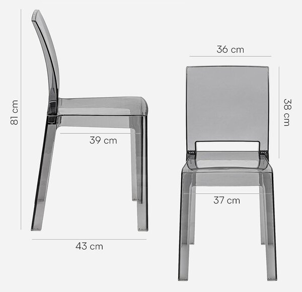 Plastová židle - Průhledná židle - Židle s tvarovaným sedákem - Stolek - Jídelní židle - Ergonomická židle s prohnutou opěradlem