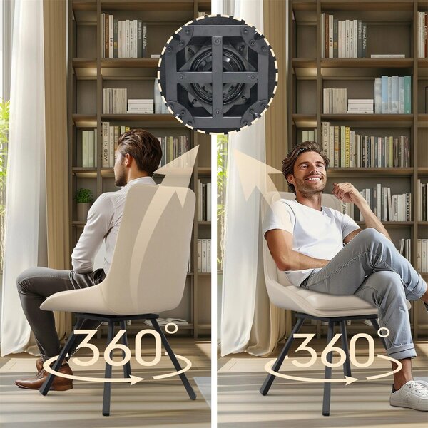 Jídelní židle – Sada 2 kusů – Otočné o 360° – Vysoké opěradlo – Syntetická kůže – Dřevěná konstrukce