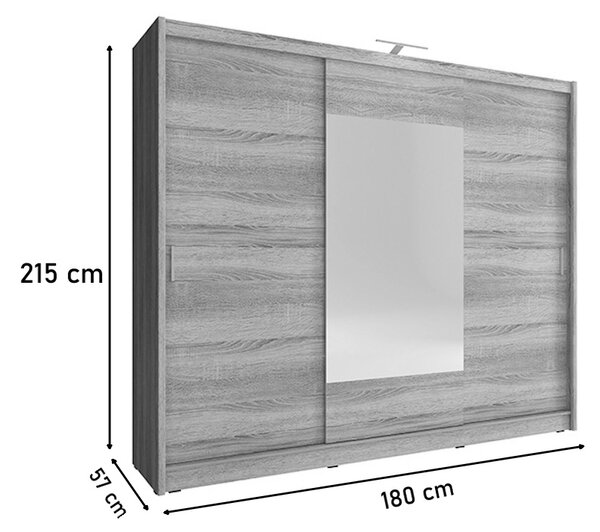 Posuvná šatní skříň CARLA VII se zrcadlem, 180x215x57, čokoládová