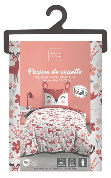 Bílé/růžové bavlněné dětské povlečení na jednolůžko 140x200 cm Bichette – douceur d'intérieur