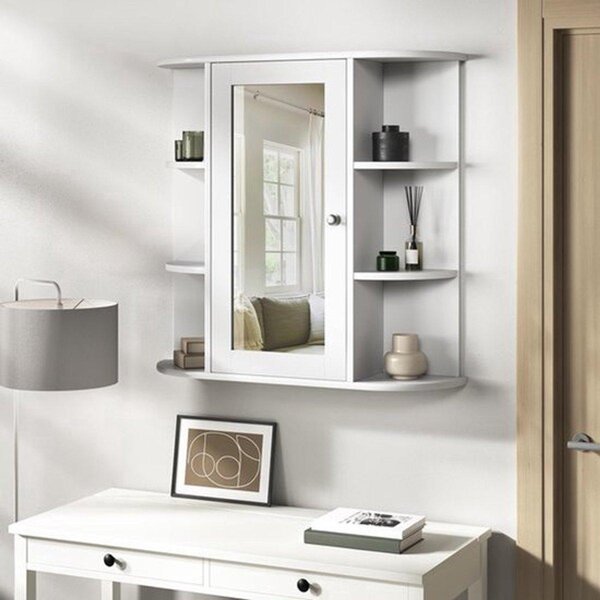 Skříňka do koupelny se zrcadlem - 60x16x58 cm - bílá, vyrobená z MDF - nástěnná skříňka s úložným prostorem
