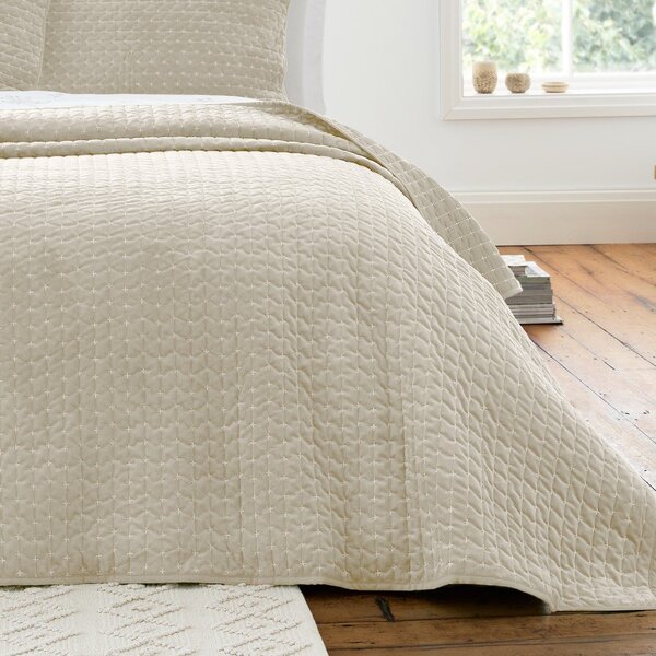 Béžový sametový prošívaný přehoz 240x260 cm Attica Velvet Embroidered – Bianca