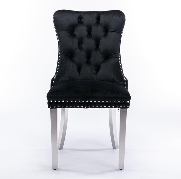 Sada dvou moderních, h jídelních židlí s elegantním čalouněním v černé barvě