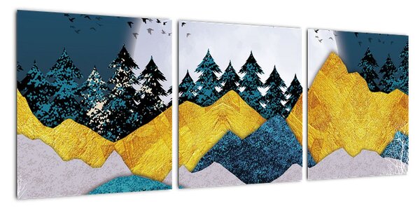 Abstraktní obraz krajiny s měsícem (90x30cm)