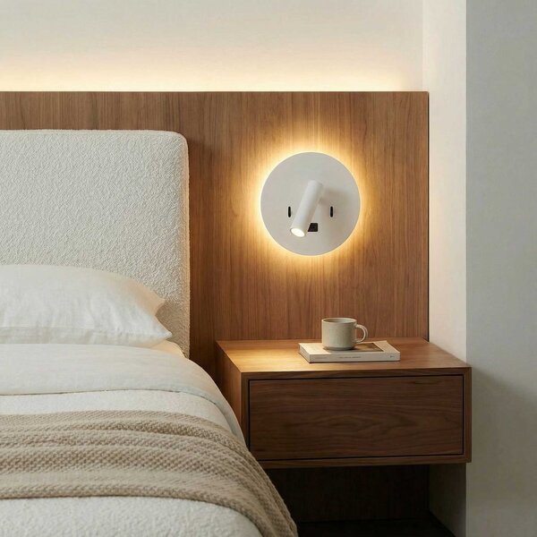 Ambient reading spot LED nástěnné svítidlo s USB kulaté Černá