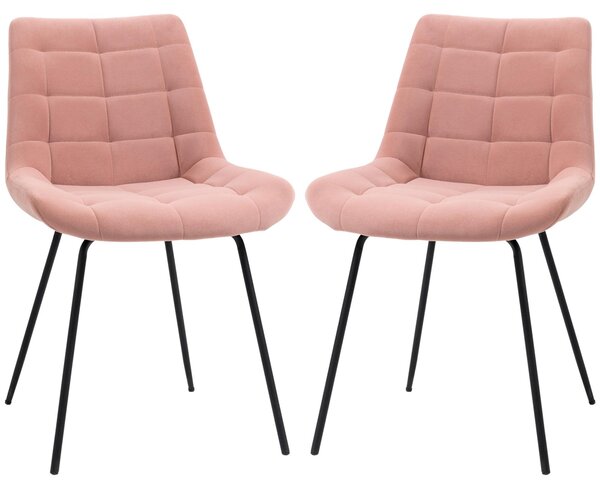 Jídelní židle – Retro židle – Sametové židle – Kuchyňské židle – Sada 2 kusů – Růžová sametová látka – Rozměry: 50x61x79 cm