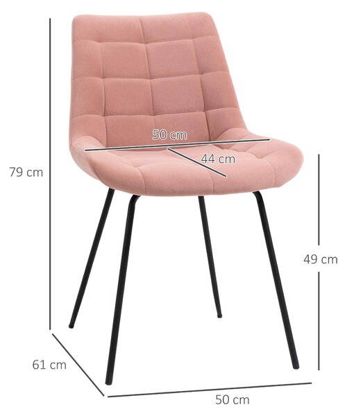 Jídelní židle – Retro židle – Sametové židle – Kuchyňské židle – Sada 2 kusů – Růžová sametová látka – Rozměry: 50x61x79 cm
