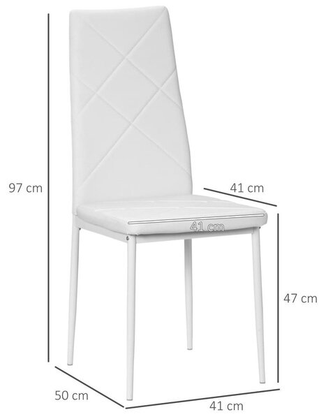 Jídelní židle - Kuchyňská židle - Židle - Sedací křeslo - Čalouněná židle - Sada 4 kusů - Umělá kůže, bílá barva