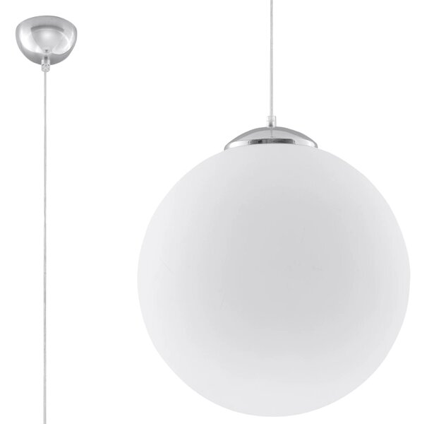 Závěsné svítidlo Ugo, 1x bílé skleněné stínítko, (fi 30 cm), ch