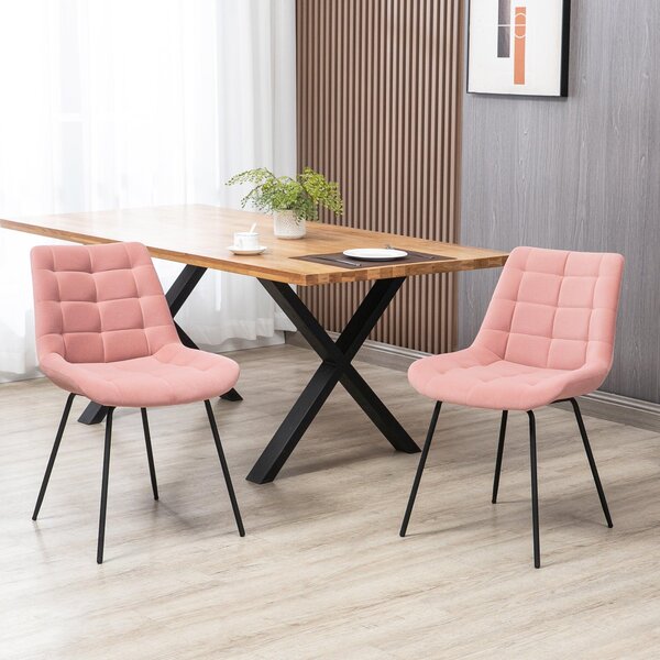 Jídelní židle – Retro židle – Sametové židle – Kuchyňské židle – Sada 2 kusů – Růžová sametová látka – Rozměry: 50x61x79 cm