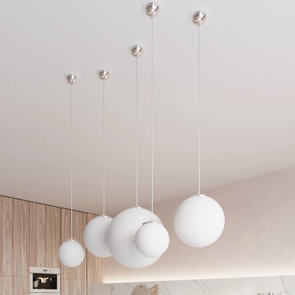 Závěsné svítidlo Ugo, 1x bílé skleněné stínítko, (fi 30 cm), ch