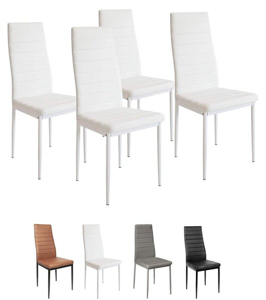 Židle do jídelny – Vysoké židle – Kuchyňské židle – Minimalistické židle – Sada 4 kusů – Bílá barva, snadno se čistí