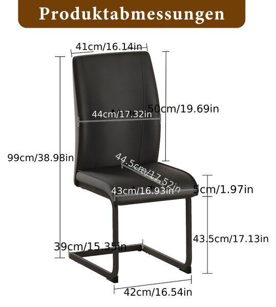 Dvoudílná sada jídelních židlí z umělé kůže s černými kovovými nohami a ergonomickým designem
