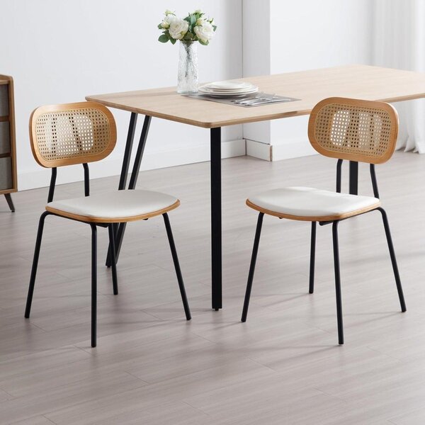 Jídelní židle - Židle - Kuchyňská židle - Ratanová židle - Designová židle - Sada 2 kusů - Bílá umělá kůže