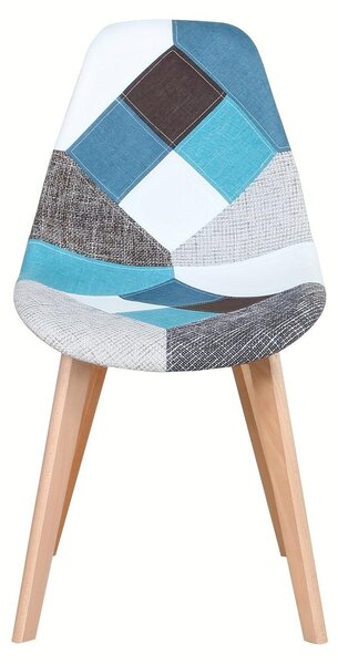 Jídelní židle - Židle - Komplet jídelní set - Kuchyňské židle - Černé židle - Modrá patchworková potahová látka - Skandinávský design