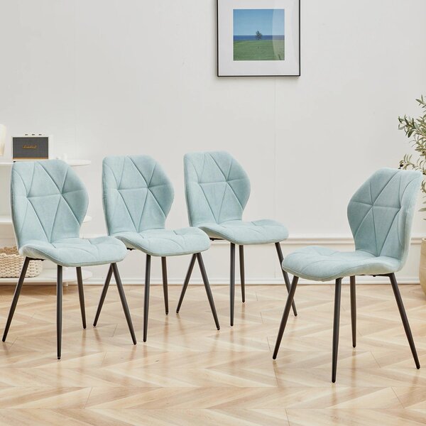 Jídelní židle - Sada 4 kusů - Čalouněné - Měkká lněná tkanina - Sametové sedadlo - Ergonomické - Kovové nohy