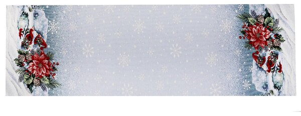 Vánoční gobelínový běhoun na stůl s lurexem – skřítek na bruslích Barva Vícebarevná Rozměry 45x90 cm