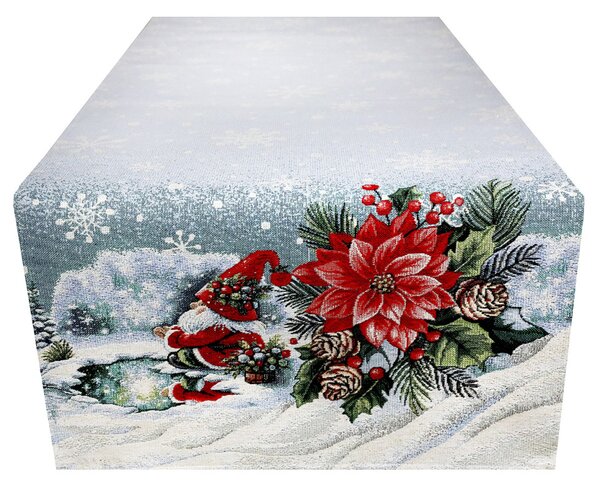 Vánoční gobelínový běhoun na stůl s lurexem – skřítek na bruslích Barva Vícebarevná Rozměry 45x90 cm