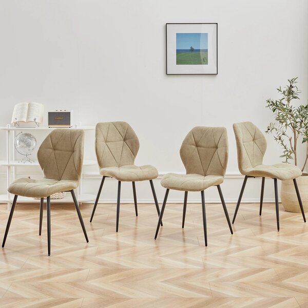 Jídelní židle - Sada 4 kusů - Čalouněné - Měkká lněná tkanina - Sametové sedadlo - Ergonomické - Kovové nohy