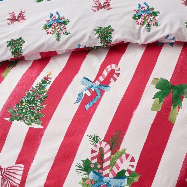 Červené/bílé povlečení na dvoulůžko 200x200 cm Christmas Stripe – Catherine Lansfield