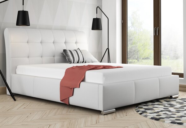 Čalouněná postel BERAM, 120x200, bílá ekokůže - madryt 120