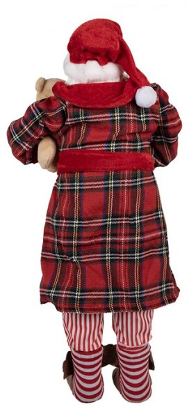 Červená vánoční dekorace Santa Claus v županu držící medvěda a hrnek s čokoládou – 50 cm