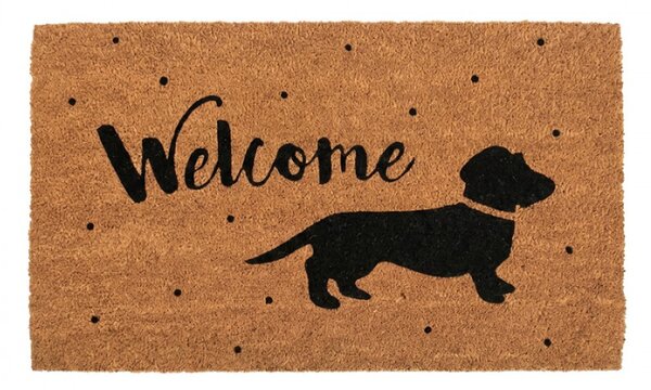 Kokosová rohožka s jezevčíkem a nápisem Welcome – 75x45 cm