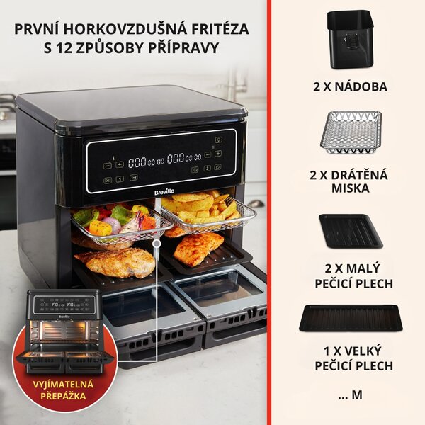 Horkovzdušná fritéza Breville Halo DUAL VDF130X, dvouzónová, 11 l