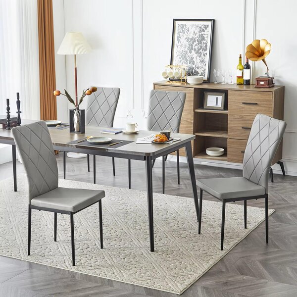 Židle - Jídelní židle - Sada 4 jídelních židlí - Kožené potahy - Ergonomický design - Kovové nohy - Vysoké opěradlo