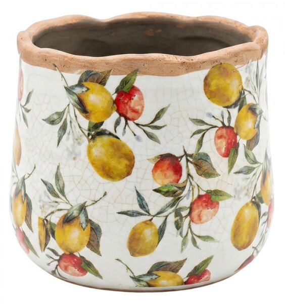 Keramický květináč s bílou glazurou a citrony Tuscany M – 14x12 cm