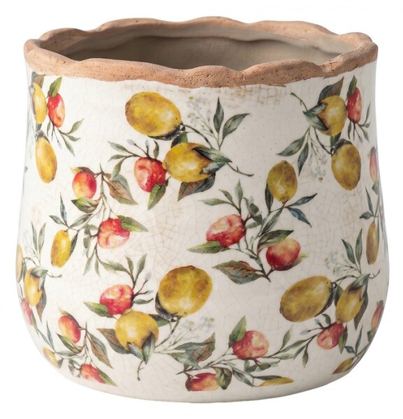 Keramický květináč s bílou glazurou a citrony Tuscany L – 18x16 cm