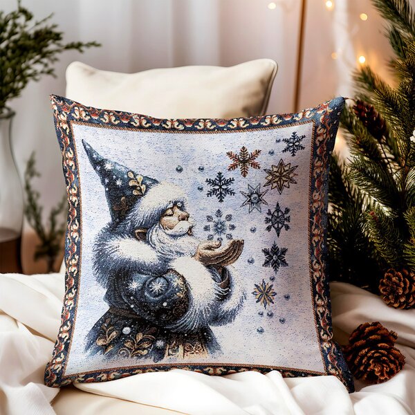 Vánoční gobelínové povlečení na polštář s lurexem – Magický Santa a sněhové vločky Barva Vícebarevná Rozměry 42x42 cm