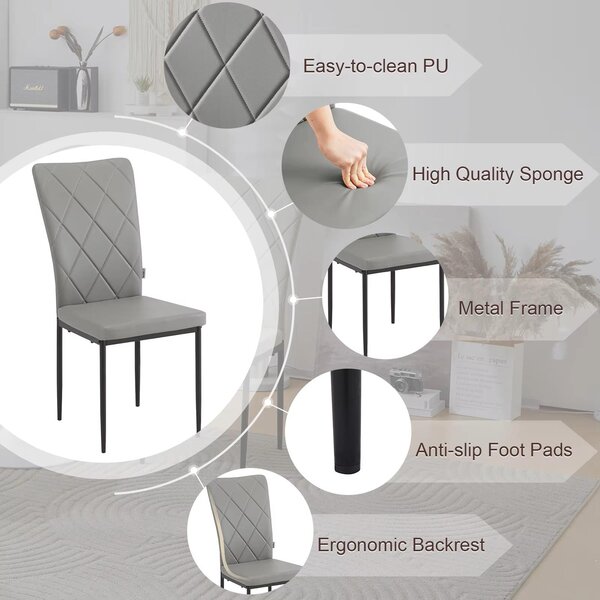 Židle - Jídelní židle - Sada 4 jídelních židlí - Kožené potahy - Ergonomický design - Kovové nohy - Vysoké opěradlo