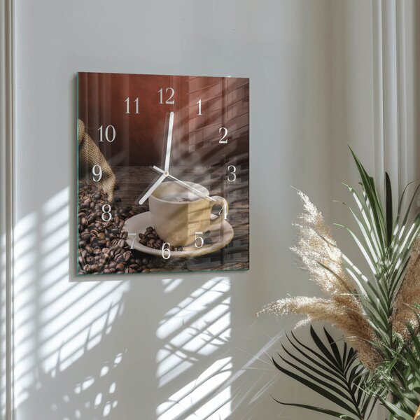 Skleněné hodiny Káva zskb-30x30-00084615