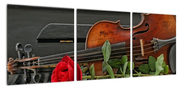 Obraz housle a růže na klavíru (90x30cm)