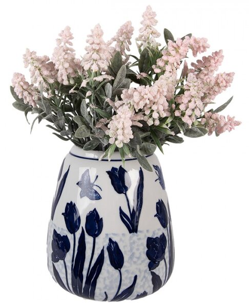 Keramická váza s modrými tulipány Delft – 16x18 cm