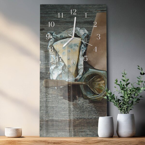 Skleněné hodiny vertikální Sýr zsppb-30x60-00090529