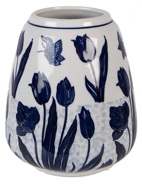 Keramická váza s modrými tulipány Delft – 16x18 cm