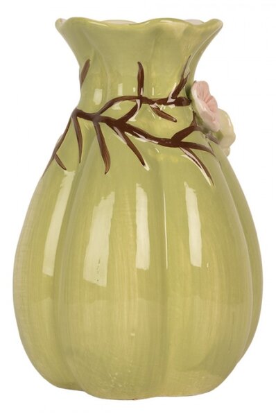 Zelená keramická váza s aplikací květů Peer – 14x21 cm