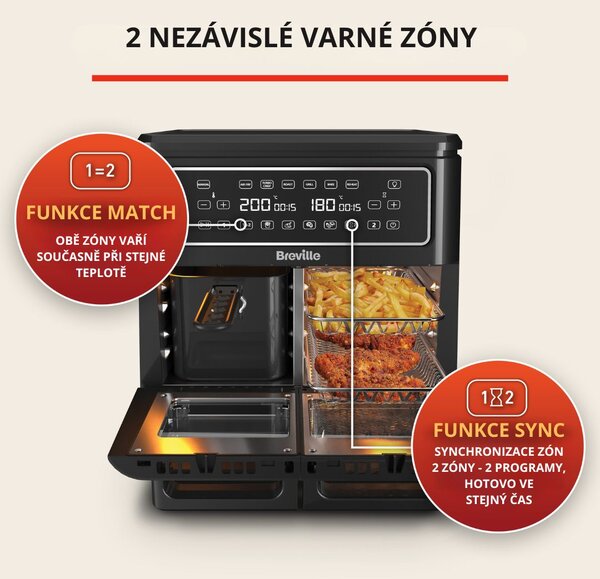 Horkovzdušná fritéza Breville Halo DUAL VDF130X, dvouzónová, 11 l
