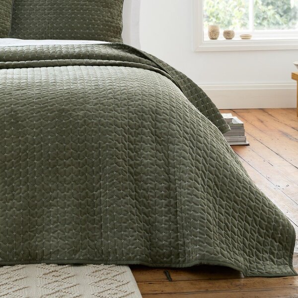 Zelený sametový prošívaný přehoz 240x260 cm Attica Velvet Embroidered – Bianca