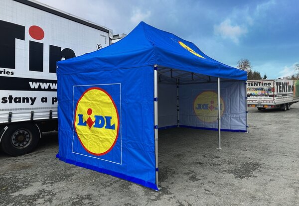 TENTino SET - Nůžkový párty stan 3x6 m /6 s jednostranným potiskem Typ konstrukce: SMALL HEXAGON, Rozsah potisku: pouze střecha, Plachtovina - gramáž: polyester 230 g/m2