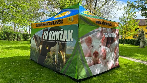 TENTino SET - Nůžkový párty stan 3x6 m /6 s jednostranným potiskem Typ konstrukce: SMALL HEXAGON, Rozsah potisku: pouze střecha, Plachtovina - gramáž: polyester 230 g/m2
