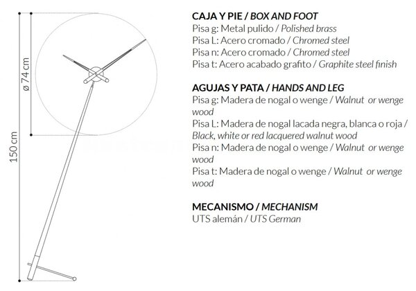 Designové podlahové hodiny Nomon Pisa Graphite 150cm