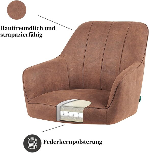 Jídelní židle - Židle - Otočná židle - Hnědá - Otočná o 360° - Sedák: černý, konstrukce: kov