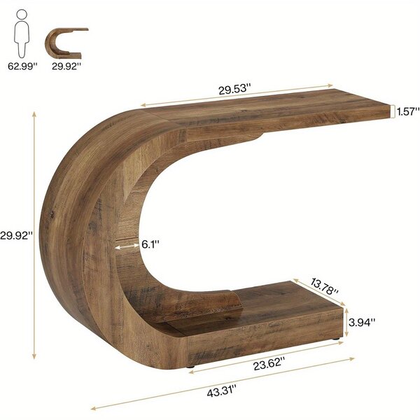 Haltafel – boční stolek ve tvaru písmene "C" a konzolový stolek – úsporný, úzký design – masivní dřevo a MDF